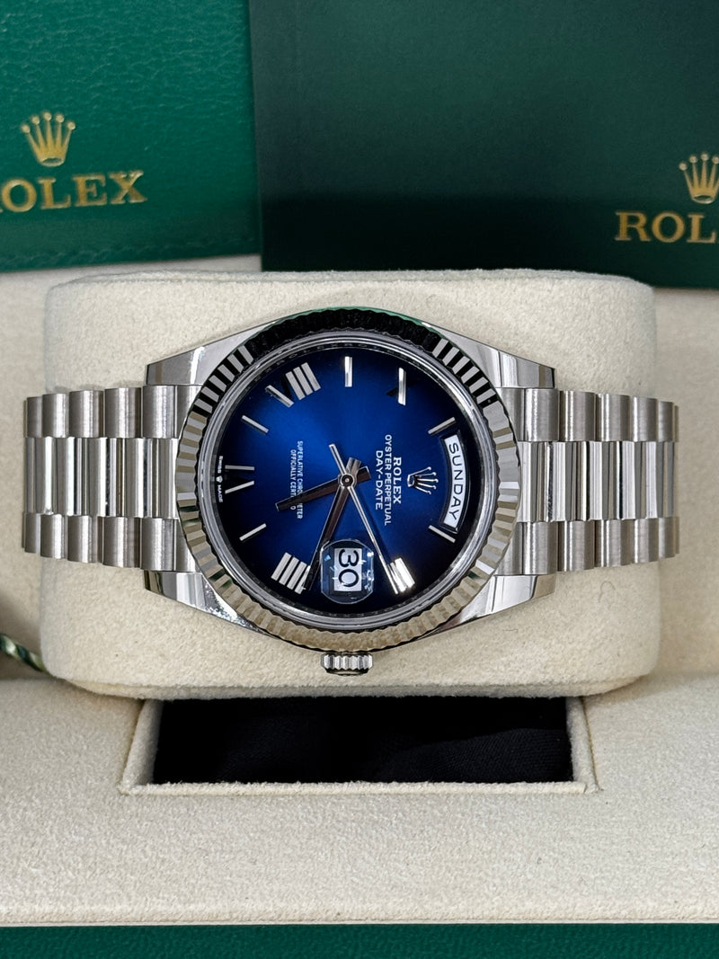 Rolex Day-Date "President" 40mm White Gold Blue Roman Ombre Dial - 228239 - New 2024