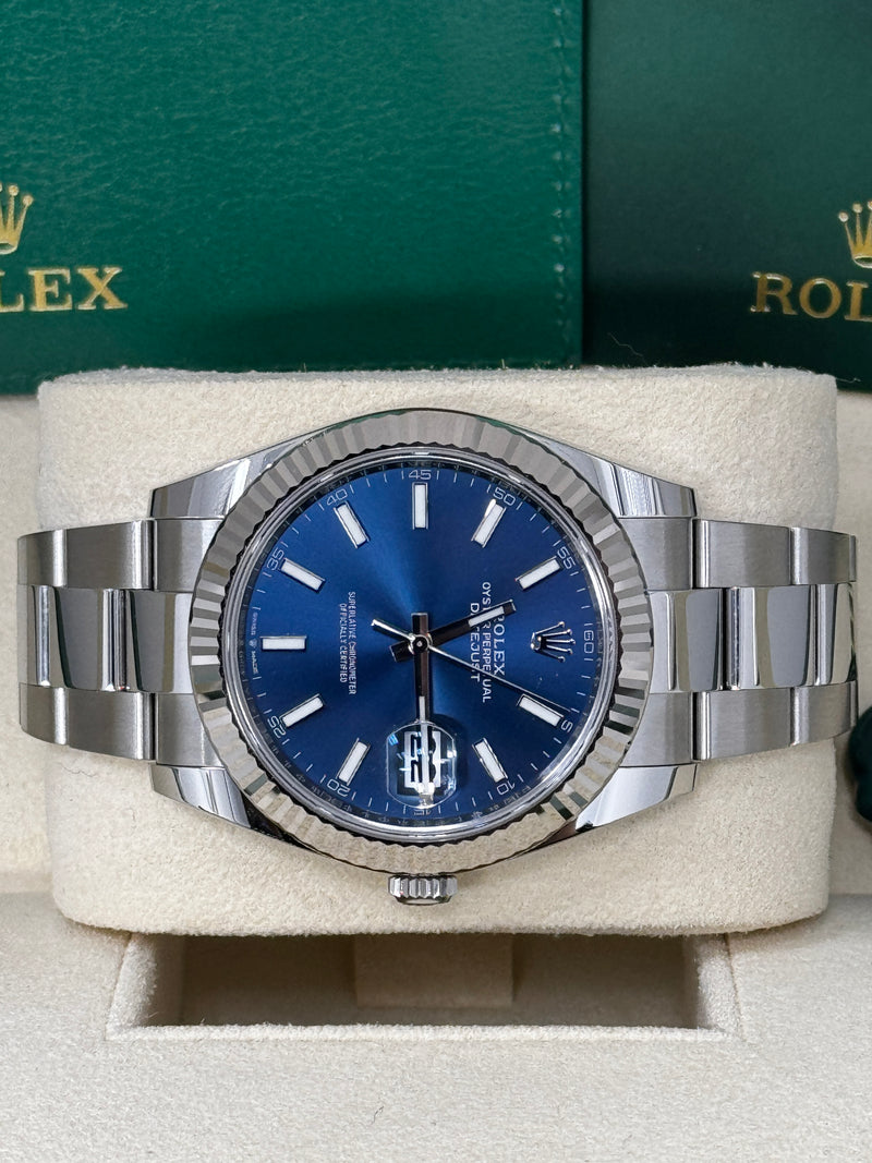 Rolex Datejust 41mm Fluted Bezel Blue Index Dial Oyster - 126334 - New 2025