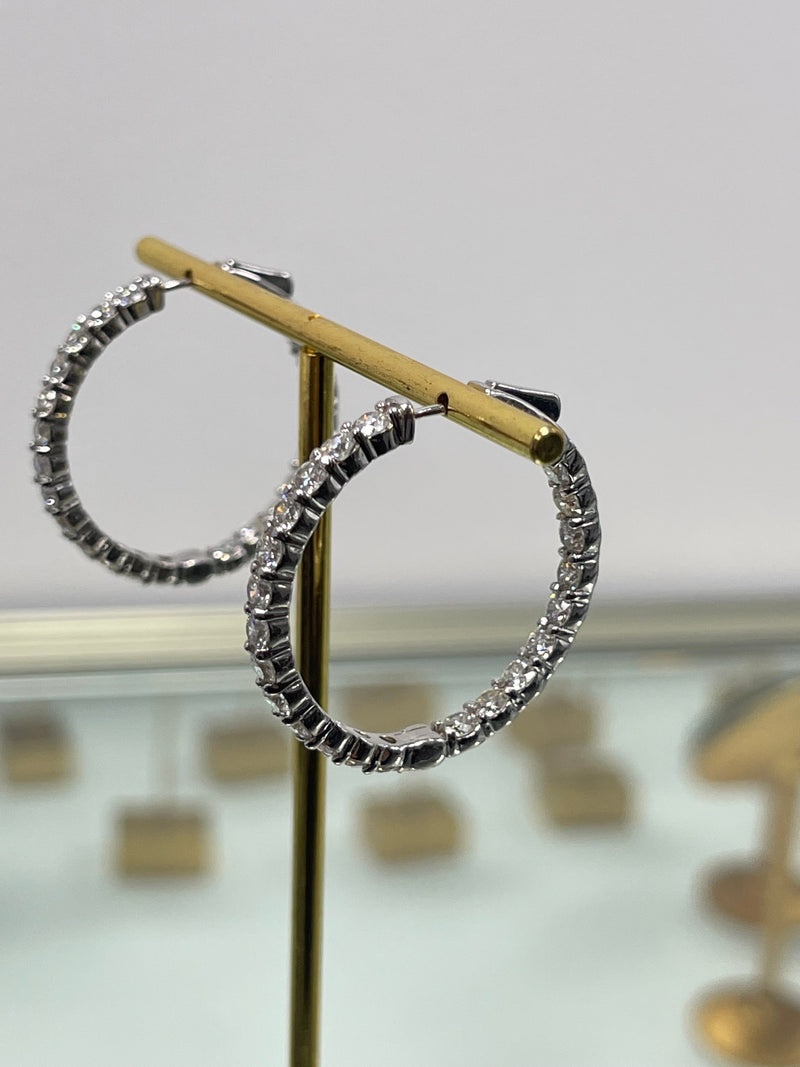 3.00 Carats Lab Grown Round Diamond Eternity Hoop Earrings