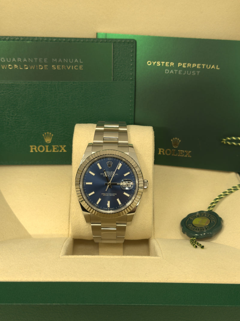 Rolex Datejust 41mm Fluted Bezel Blue Index Dial Oyster - 126334 - New 2025