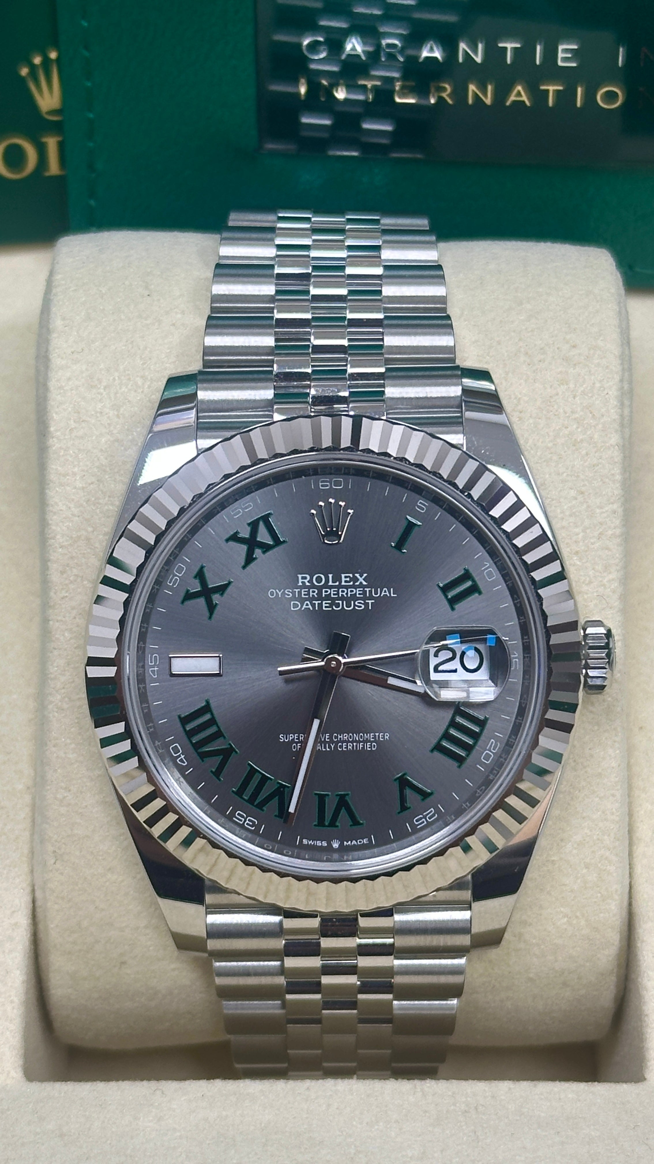 Rolex Datejust 41mm "Wimbledon" Slate and Green Roman Dial Fluted Bezel Jubilee Bracelet 126334 – New 2025 / 2026