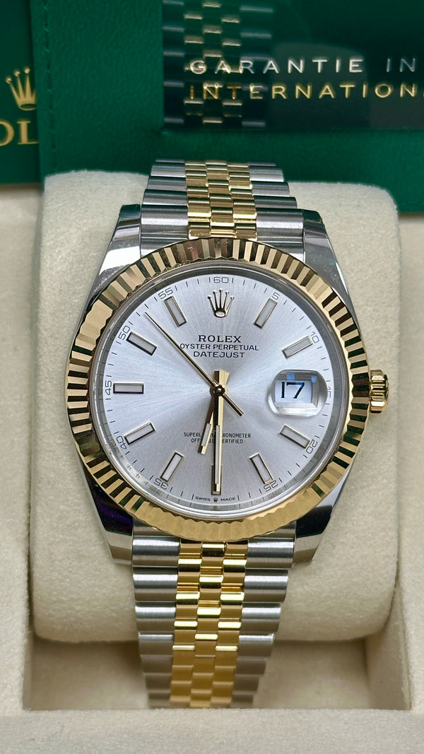 Rolex Datejust 41mm Two-Tone Yellow Gold Fluted Bezel Silver Index Dial Jubilee - 126333 - New 2025