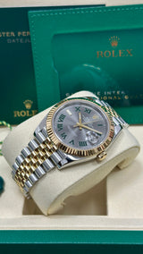 Rolex Datejust 36mm Two-Tone Yellow Gold Fluted Bezel "Wimbledon" Roman Dial Jubilee - 126233 - New 2025
