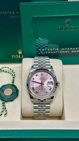 Rolex Datejust 36mm Fluted Bezel Pink Roman Diamond Dial Jubilee - 126234 - New 2025