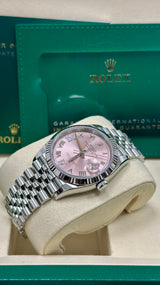 Rolex Datejust 36mm Fluted Bezel Pink Roman Diamond Dial Jubilee - 126234 - New 2025