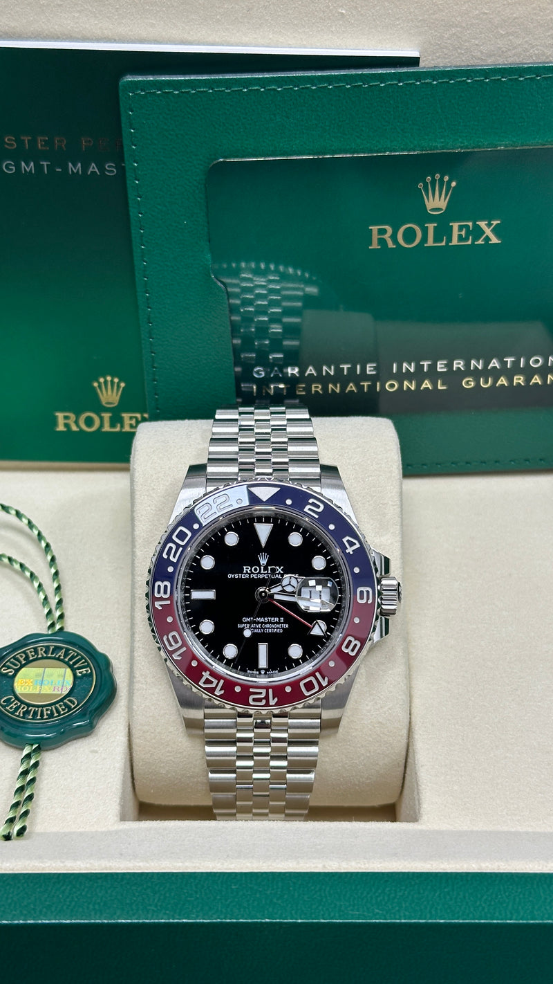 Rolex GMT-Master II 40mm Black Dial Blue/Red Bezel "Pepsi" Jubilee - 126710BLRO - New 2025