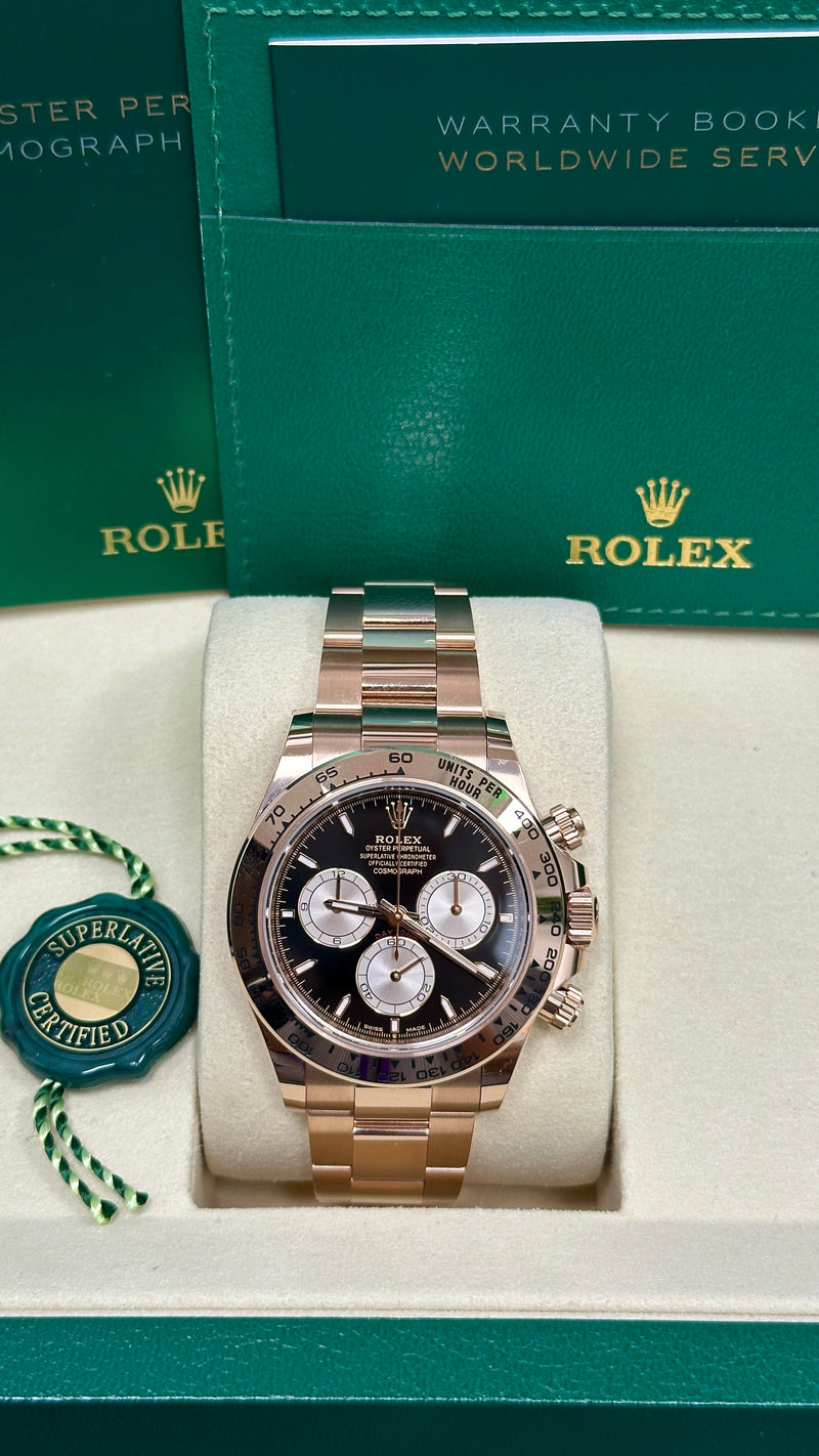 Rolex Cosmograph Daytona 40mm Everose Gold Black Diamond Dial - 126505 - New 2025