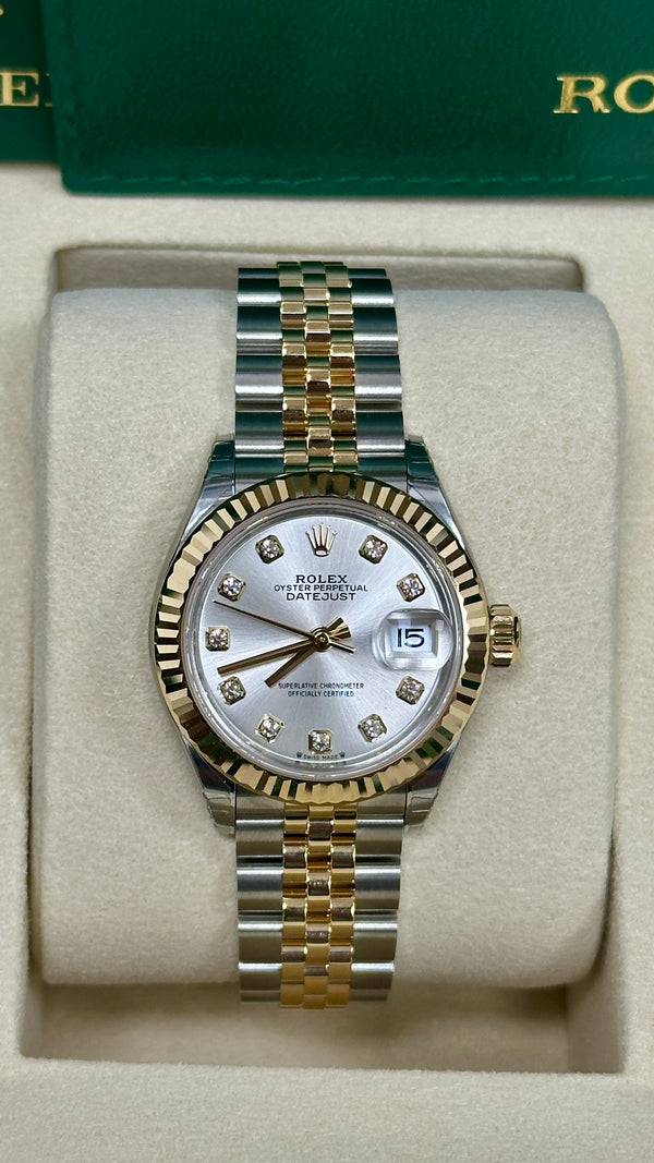 Rolex Lady Datejust 28mm Silver Diamond Dial Two-Tone Jubilee - 279173 - New 2025