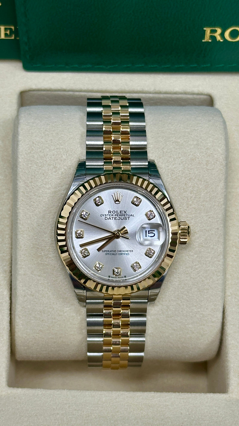 Rolex Lady Datejust 28mm Silver Diamond Dial Two-Tone Jubilee - 279173 - New 2025