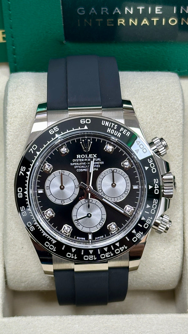 Rolex Cosmograph Daytona 40mm White Gold Black Diamond Dial Oysterflex - 126519LN - New 2025