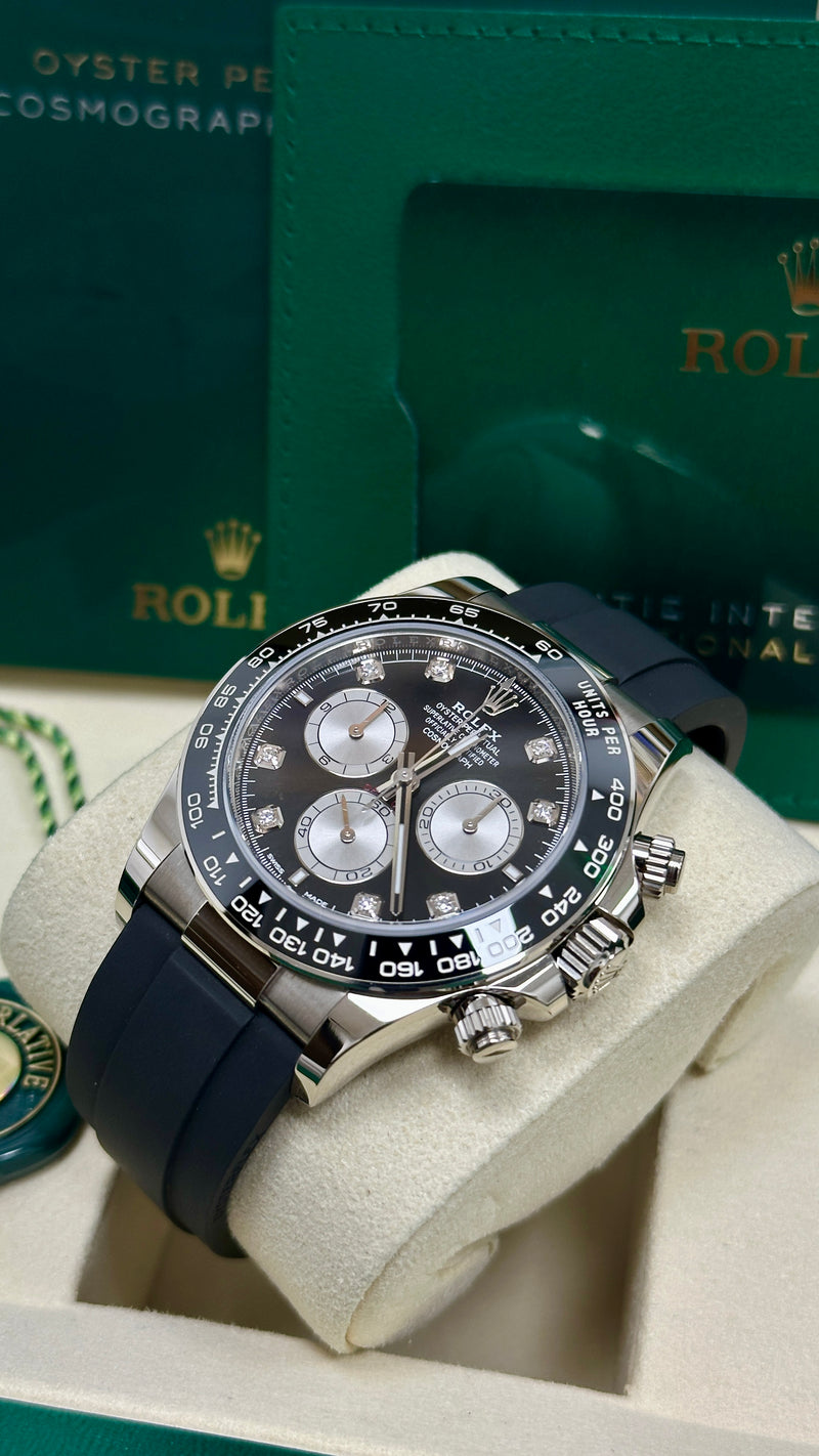 Rolex Cosmograph Daytona 40mm White Gold Black Diamond Dial Oysterflex - 126519LN - New 2025
