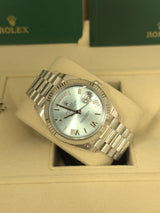 Rolex Day-Date "President" 40mm Platinum Ice Blue Roman Dial - 228236 - New 2024