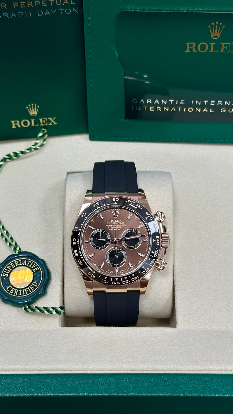 Rolex Cosmograph Daytona 40mm Everose Gold Ceramic Bezel Chocolate Index Dial Oysterflex - 126515LN - New 2025