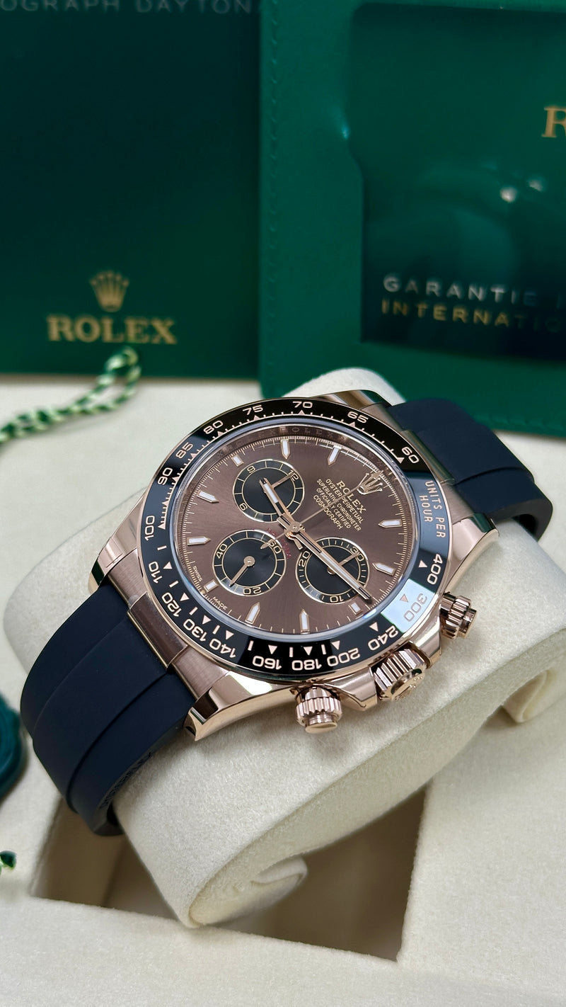 Rolex Cosmograph Daytona 40mm Everose Gold Ceramic Bezel Chocolate Index Dial Oysterflex - 126515LN - New 2025