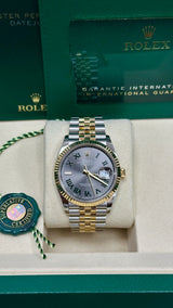 Rolex Datejust 36mm Two-Tone Yellow Gold Fluted Bezel "Wimbledon" Roman Dial Jubilee - 126233 - New 2025