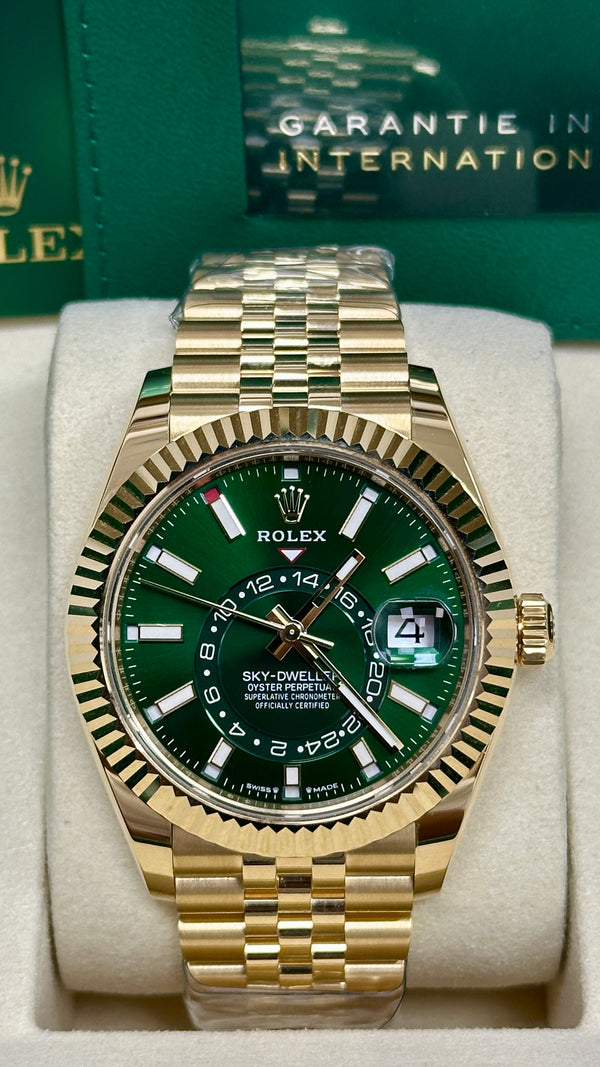 Rolex Sky-Dweller 42mm Yellow Gold Bright Green Dial Jubilee - 336938 - New 2025 Release