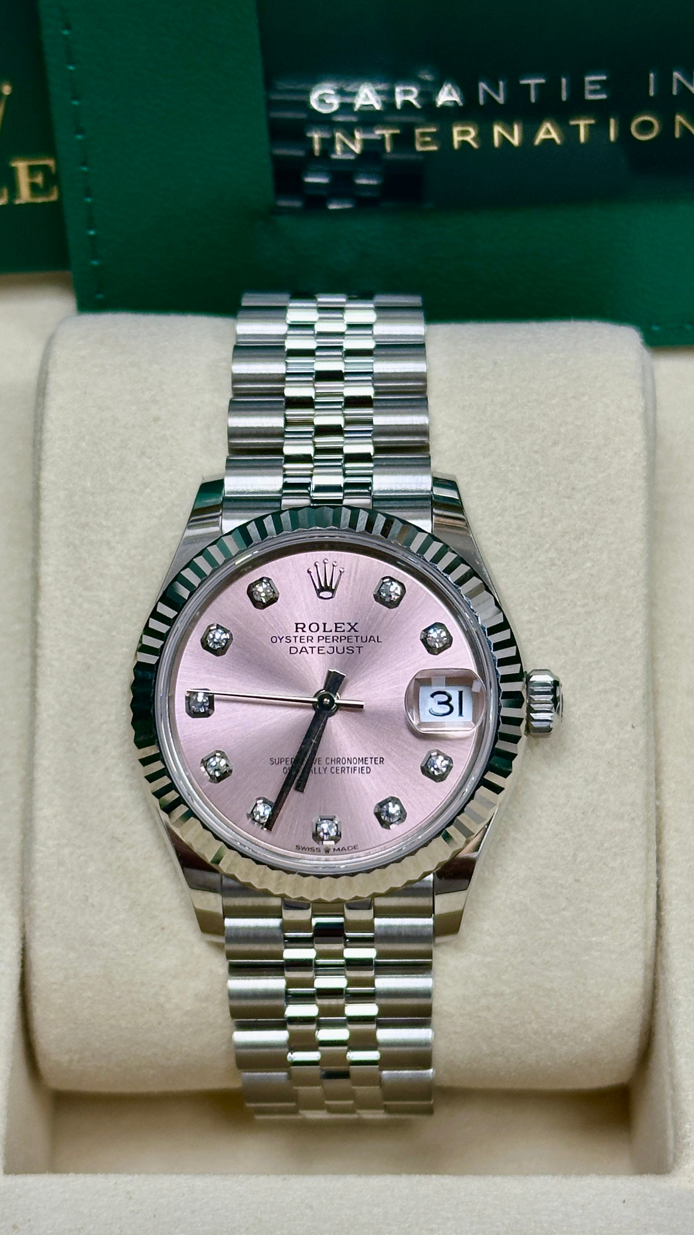 Rolex Lady Datejust 31mm Pink Diamond Dial Fluted Bezel Jubilee Bracel