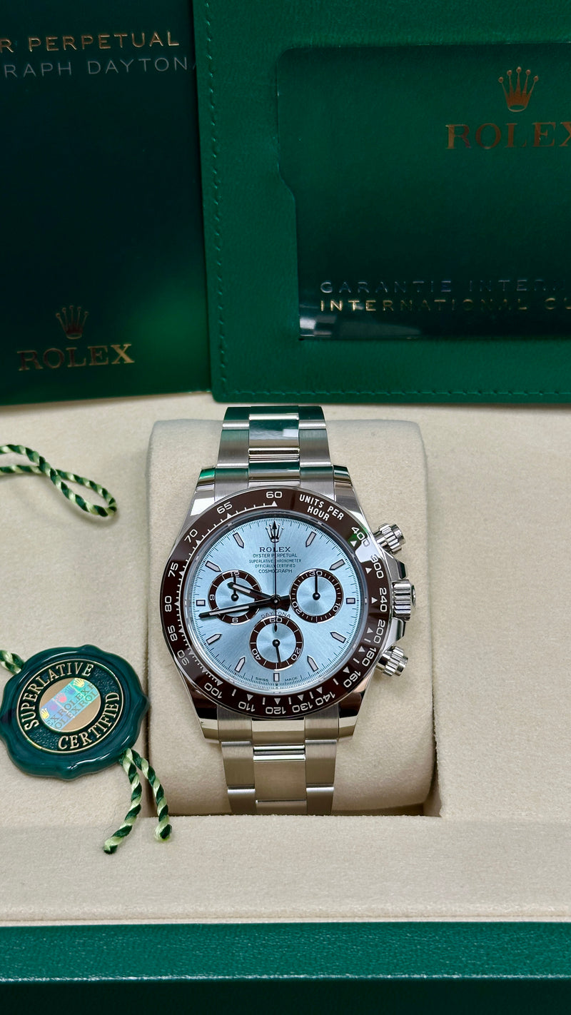 Rolex Cosmograph Daytona 40mm Platinum "Platona" Ceramic Brown Bezel Ice Blue Dial - 126506 - New 2025