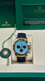 Rolex Cosmograph Daytona 40mm Yellow Gold Ceramic Bezel Turquoise Blue and Black "Tiffany" Dial Oysterflex - 126518LN - New 2025