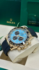 Rolex Cosmograph Daytona 40mm Yellow Gold Ceramic Bezel Turquoise Blue and Black "Tiffany" Dial Oysterflex - 126518LN - New 2025