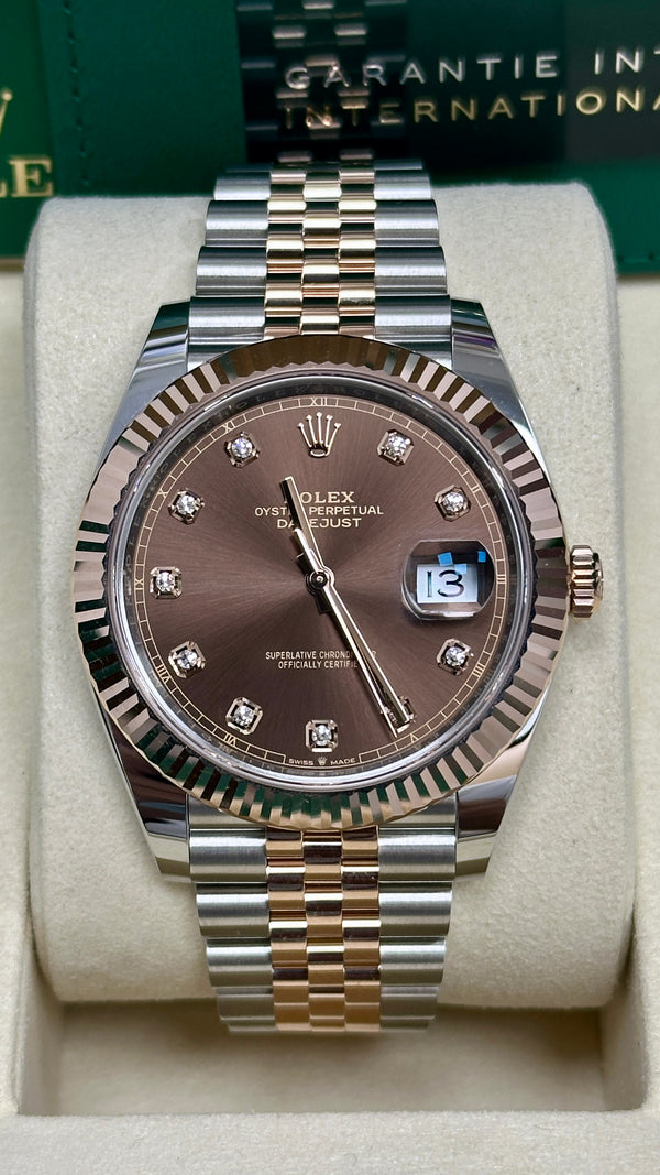 Rolex Datejust 41m Two-Tone Everose Gold Fluted Bezel Chocolate Diamond Dial Jubilee - 126331 - New 2025