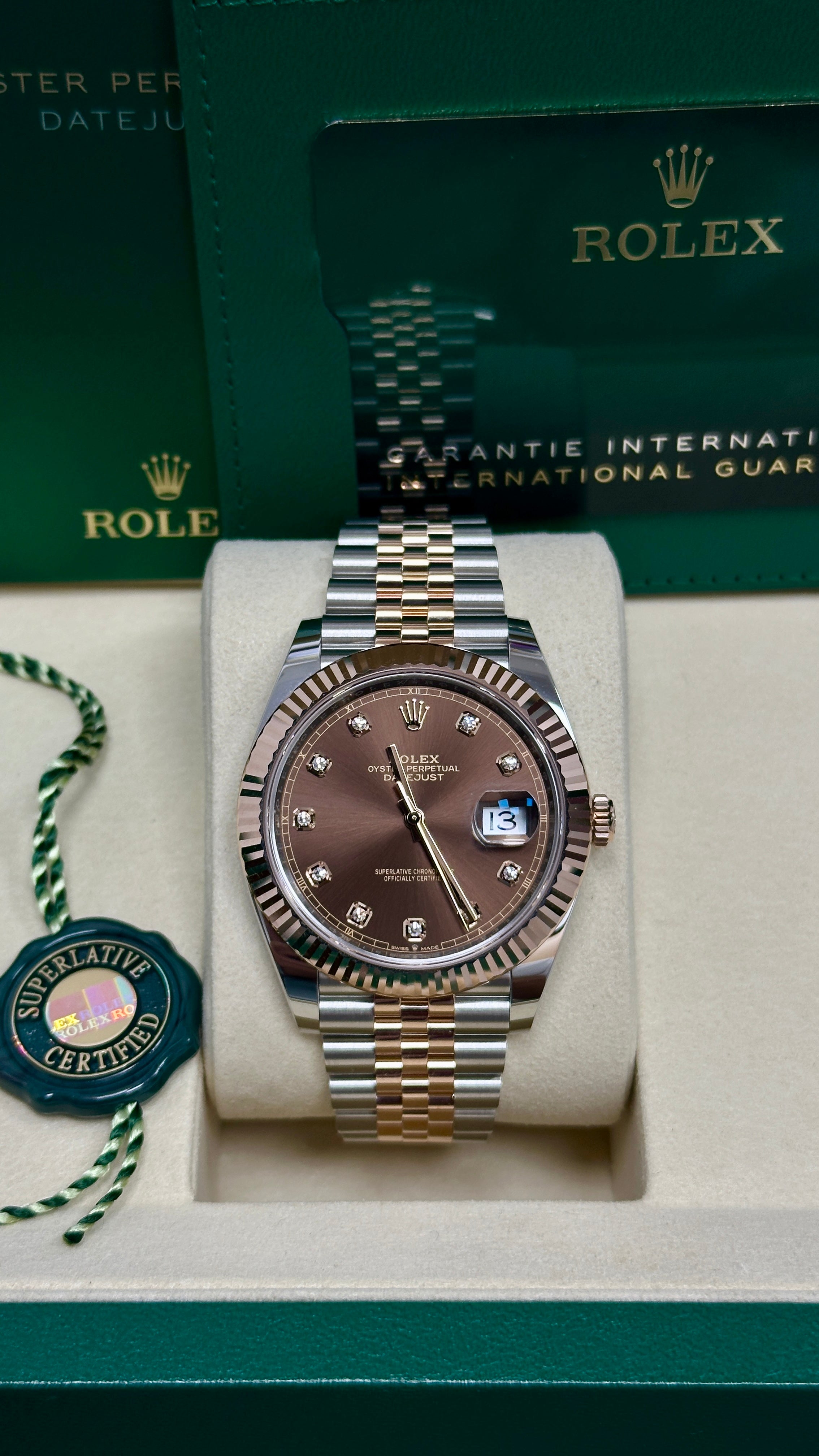 Rolex Datejust 41mm Two-Tone Everose Gold Chocolate Diamond Dial Fluted Bezel Jubilee Bracelet 126331 – New 2025