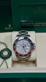 Rolex GMT-Master II 40mm White Gold Meteorite Dial Blue/Red Bezel "Pepsi" Oyster - 126719BLRO - New 2025