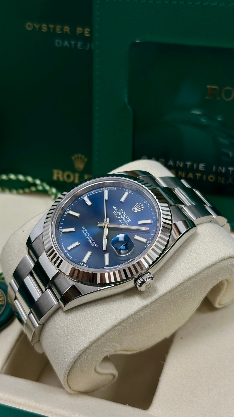 Rolex Datejust 41mm Fluted Bezel Blue Index Dial Oyster - 126334 - New 2025