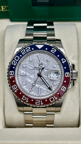 Rolex GMT-Master II 40mm White Gold Meteorite Dial Blue/Red Bezel "Pepsi" Oyster - 126719BLRO - New 2025