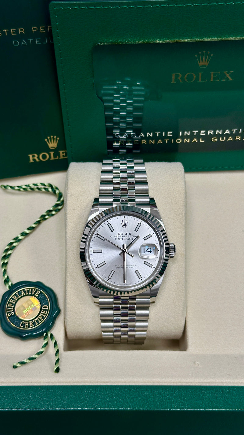 Rolex Datejust 36mm Fluted Bezel Silver Index Dial Jubilee - 126234 - New 2025