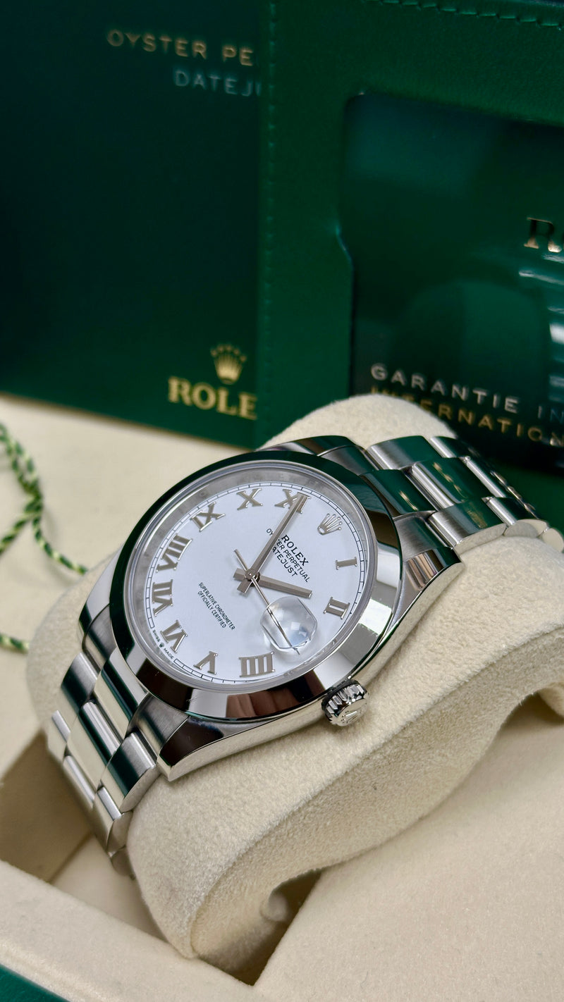 Rolex Datejust 41mm Smooth Bezel White Roman Oyster - 126300 - New 2025