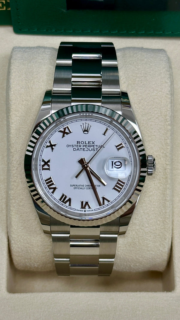 Rolex Datejust 41mm Fluted Bezel White Roman Dial Oyster- 126334 - New 2025