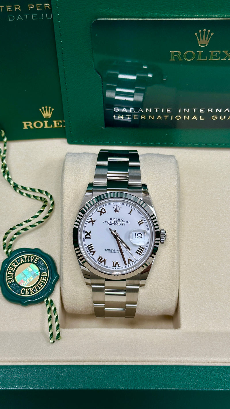 Rolex Datejust 41mm Fluted Bezel White Roman Dial Oyster- 126334 - New 2025