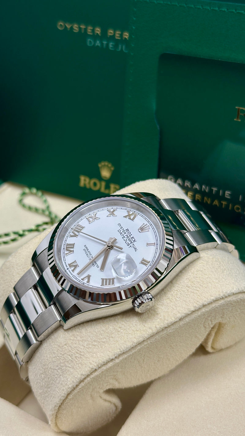 Rolex Datejust 41mm Fluted Bezel White Roman Dial Oyster- 126334 - New 2025