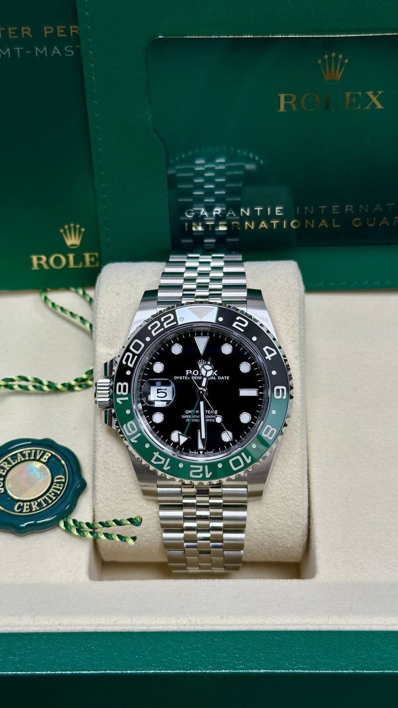 Rolex GMT-Master II 40mm Left-Handed Black Dial Green/Black Bezel Jubilee "Lefty Sprite" - 126720VTNR - New 2025