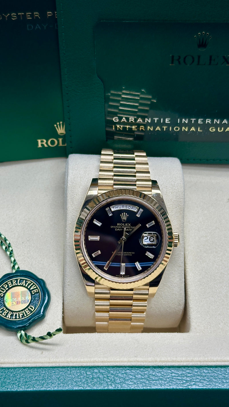 Rolex Yellow Gold President Day Date 40mm Onyx Diamond Dial - 228238 - New 2025