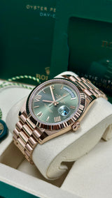Rolex Day-Date "President" 40mm Everose Gold Olive Green Roman Dial - 228235 - New 2025