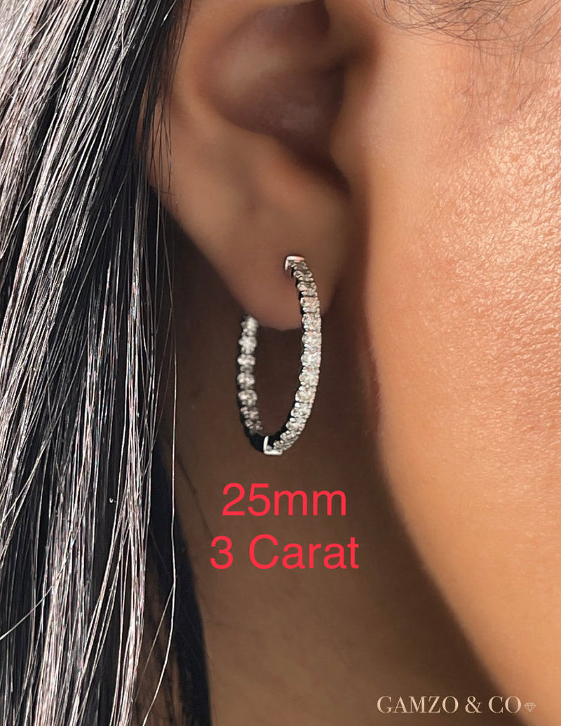 3.00 Carats Lab Grown Round Diamond Eternity Hoop Earrings