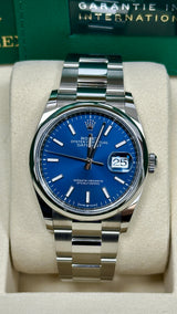 Rolex Datejust 36mm Smooth Bezel Blue Index Dial Oyster - 126200 - New 2025