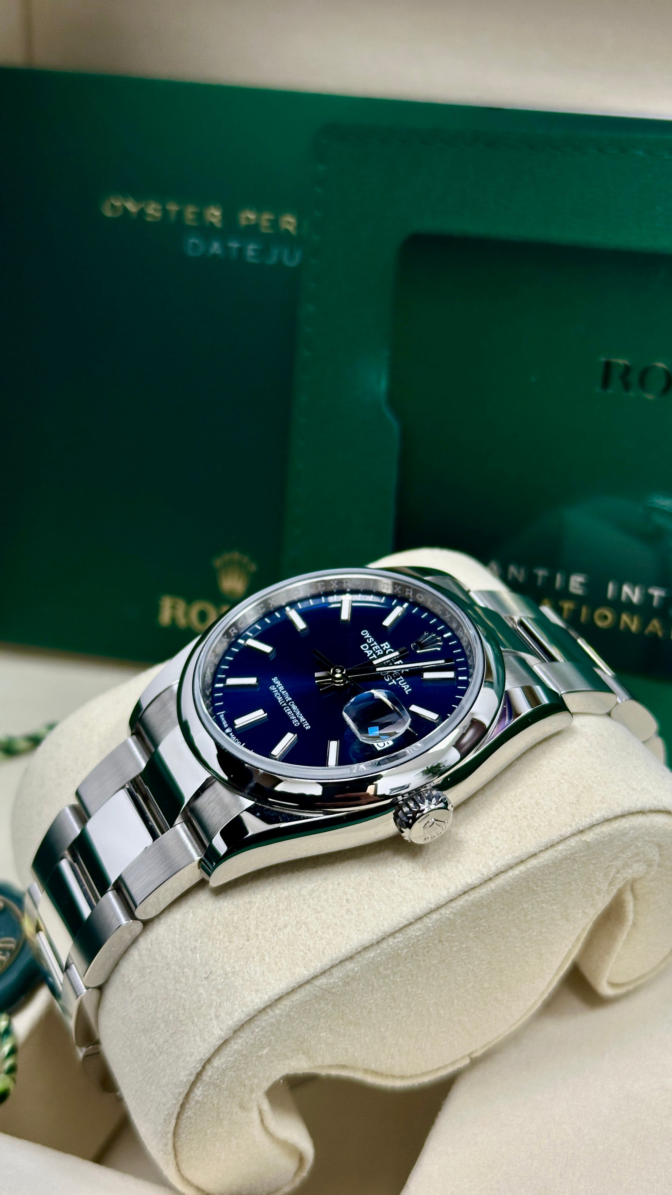 Rolex Datejust 36mm Blue Index Dial Smooth Bezel Oyster Bracelet 12620