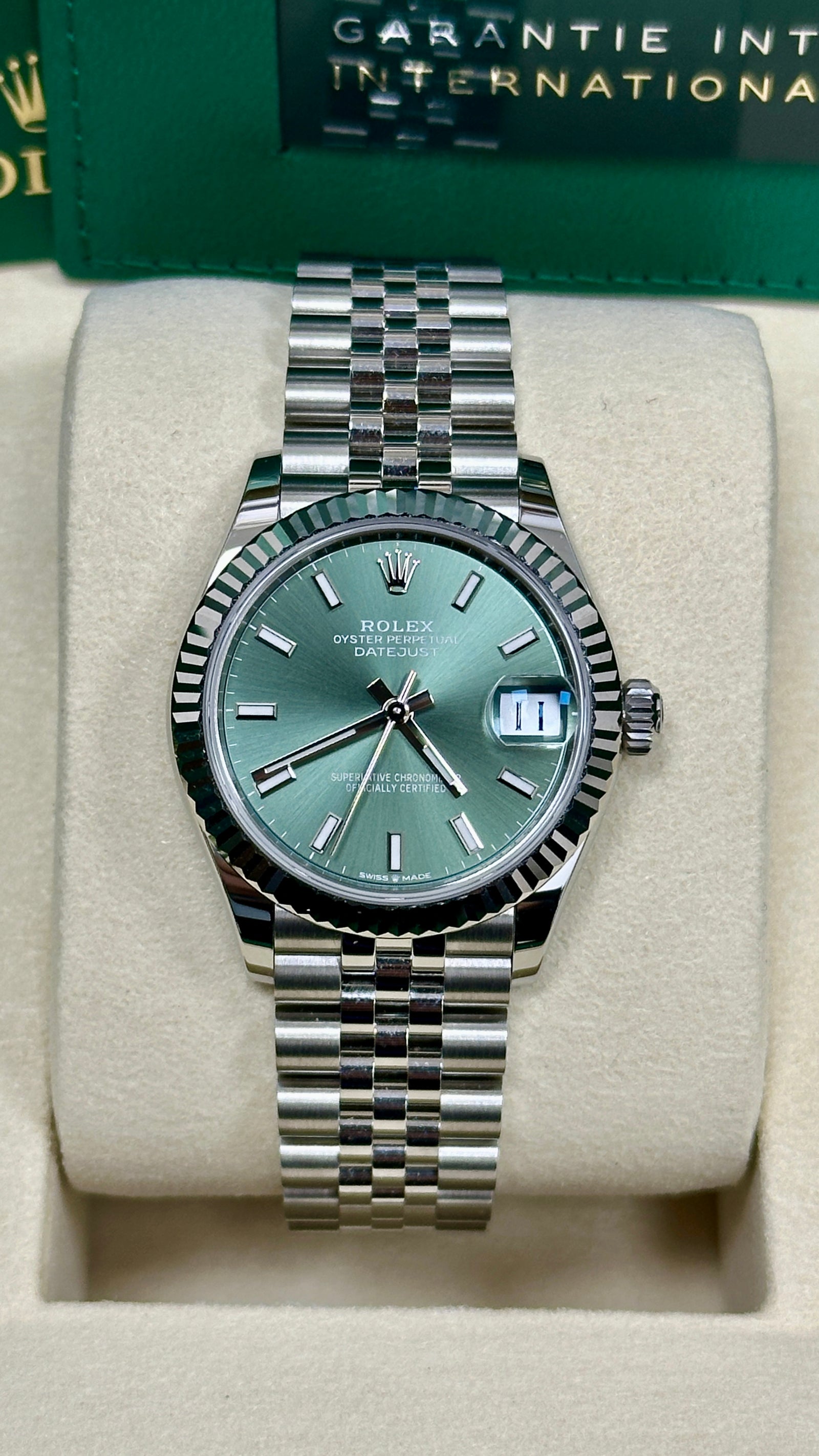 Rolex Lady Datejust 31mm Green Index Dial Fluted Jubilee - 278274