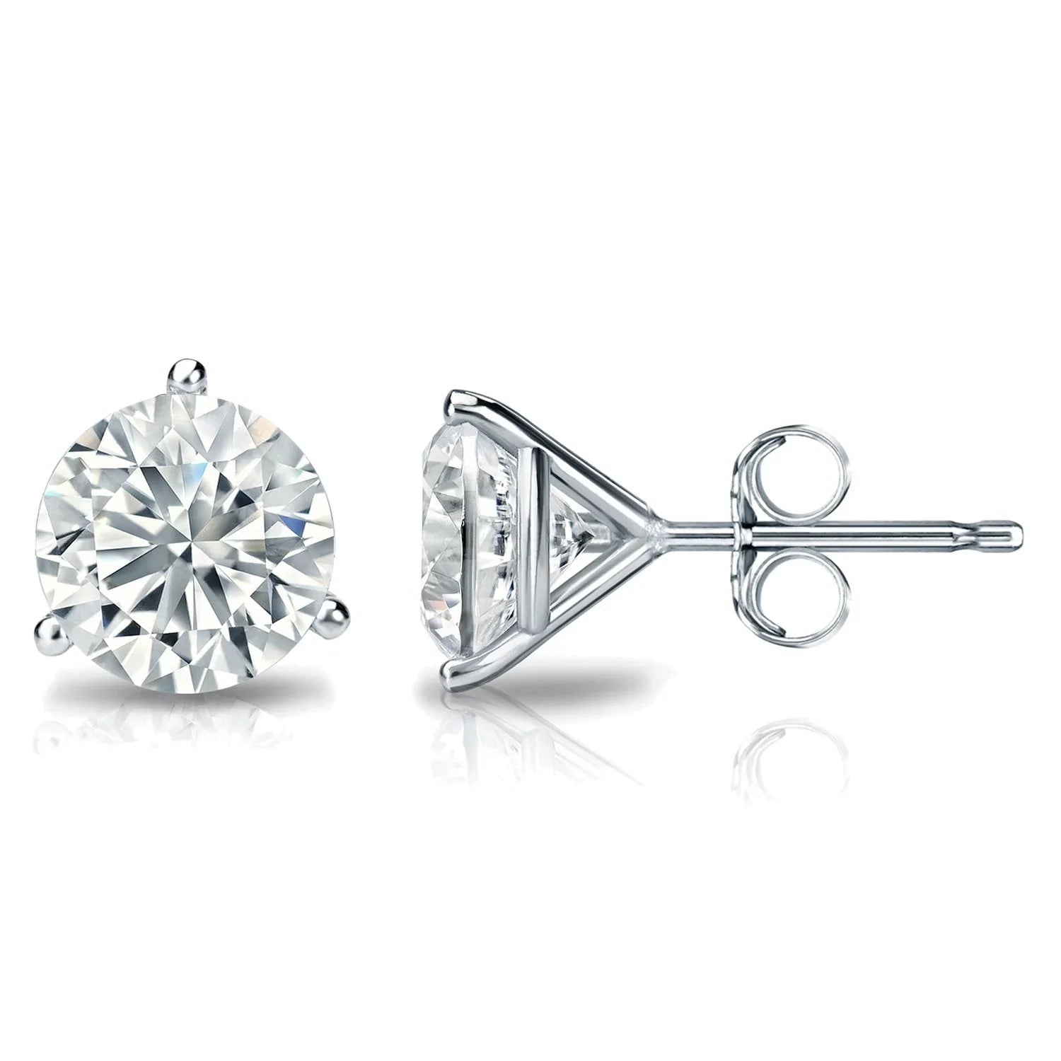 Lab Grown Round Diamond Stud Earrings - 3 Prong Martini