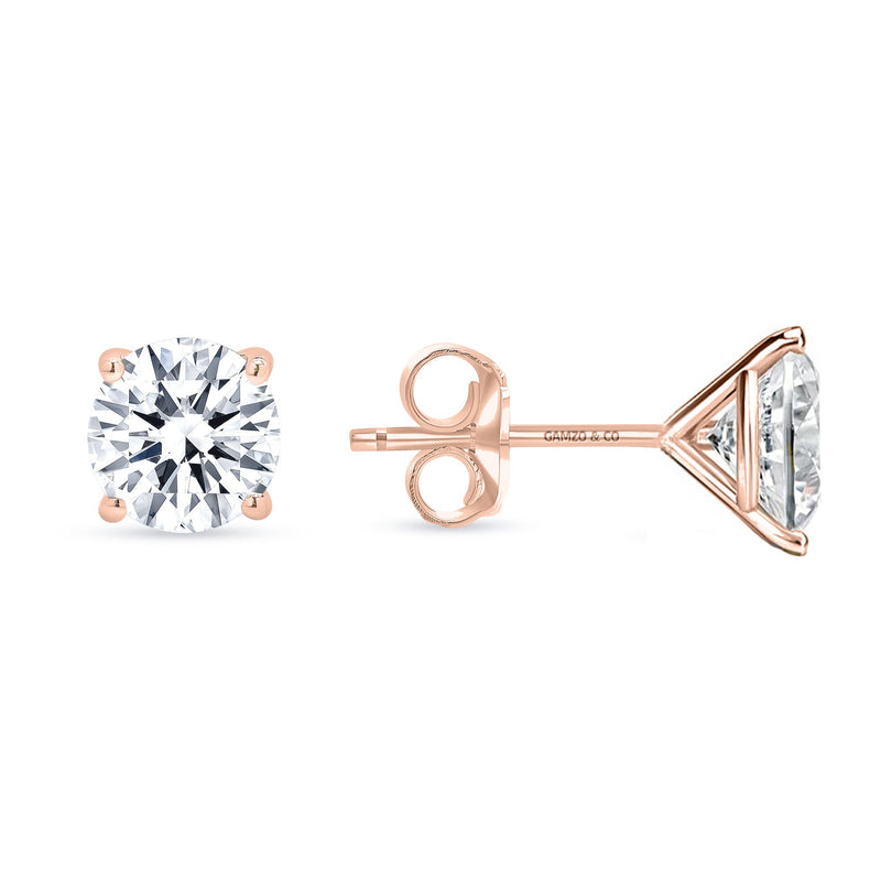 Lab Grown Round Diamond Stud Earrings -  4 Prong Push Back Martini Setting