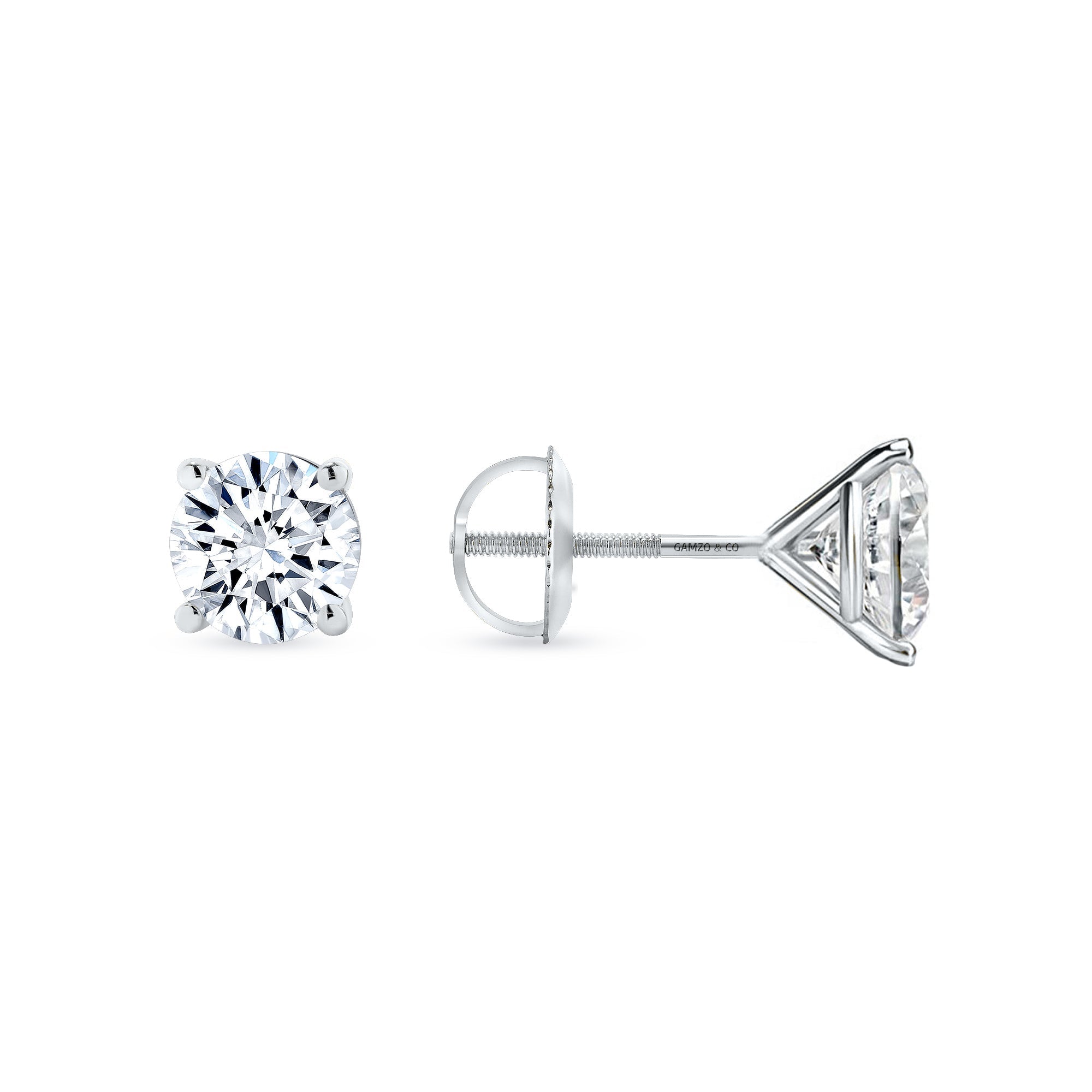 Lab Grown Round Diamond Stud Earrings -  4 Prong Push Back and Screw Back Martini Setting