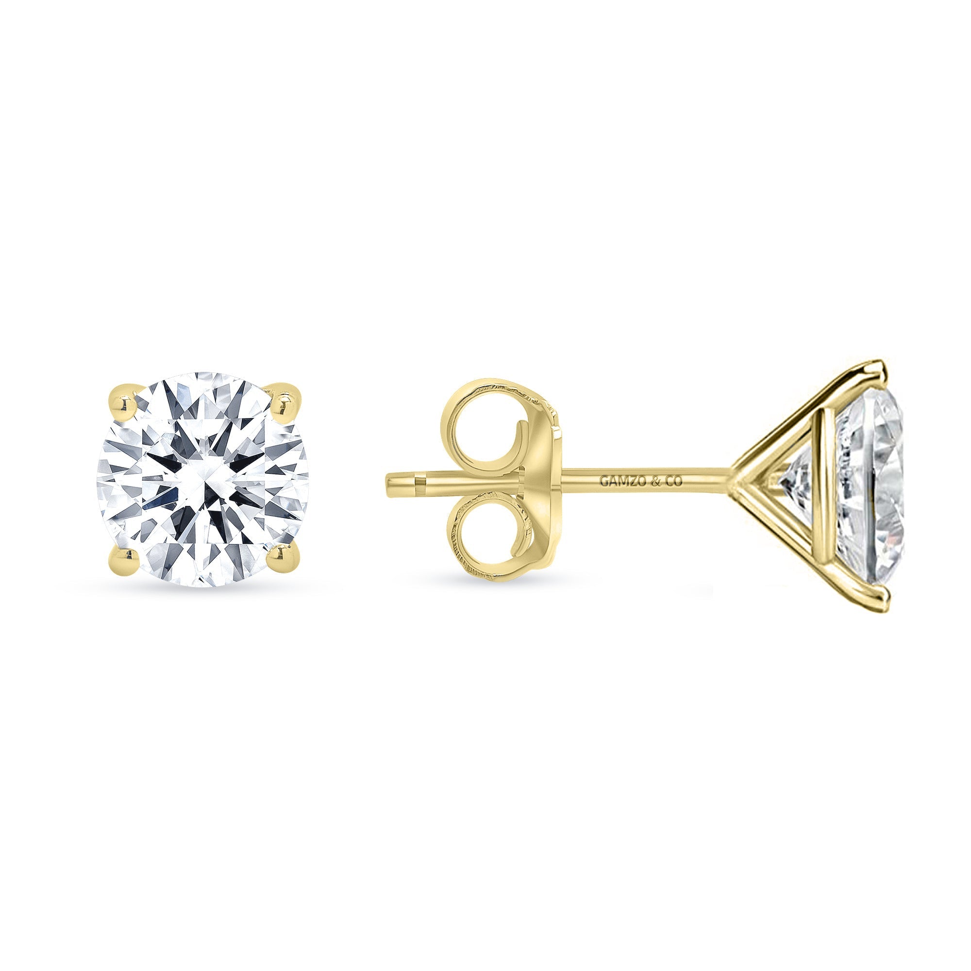 Lab Grown Round Diamond Stud Earrings -  4 Prong Push Back and Screw Back Martini Setting
