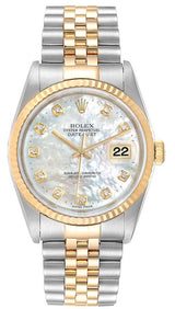 Rolex Datejust 36mm Two-Tone Yellow Gold Fluted Bezel Mother of Pearl Diamond Factory Dial Jubilee - 16233