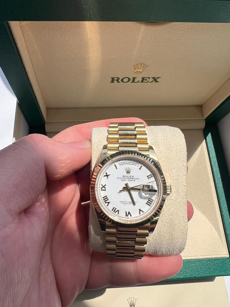 Rolex President Day Date Yellow Gold White Roman Dial 36mm - 128238 - New 2023