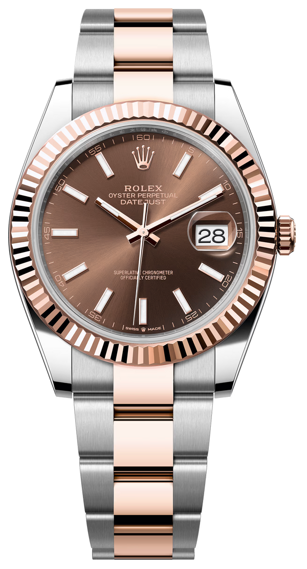 Rolex Datejust 41mm Two-Tone Everose Gold Fluted Bezel Chocolate Index Dial Oyster - 126331 - New 2025