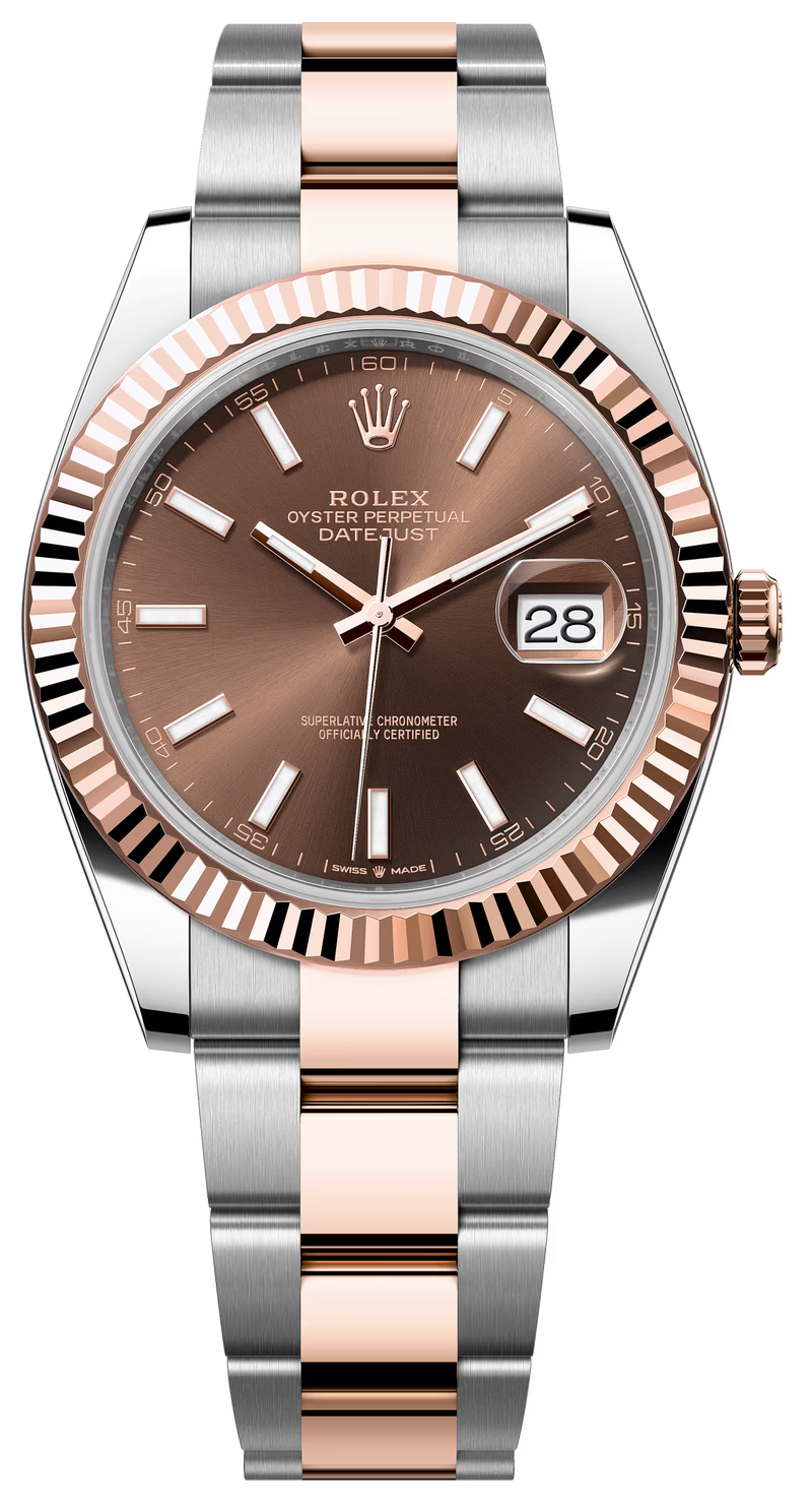 Rolex Datejust 41mm Two-Tone Everose Gold Fluted Bezel Chocolate Index Dial Oyster - 126331 - New 2025