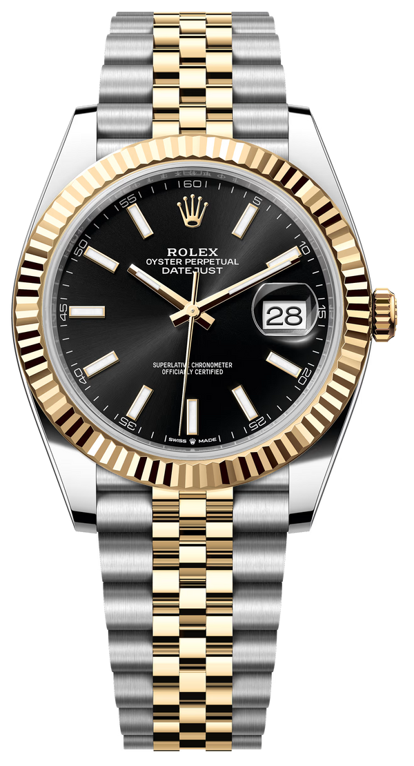 Rolex Datejust 41mm Two-Tone Yellow Gold Fluted Bezel Black Index Dial Jubilee - 126333 - New 2025